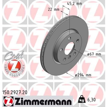 Диск тормозной ZIMMERMANN 150292720