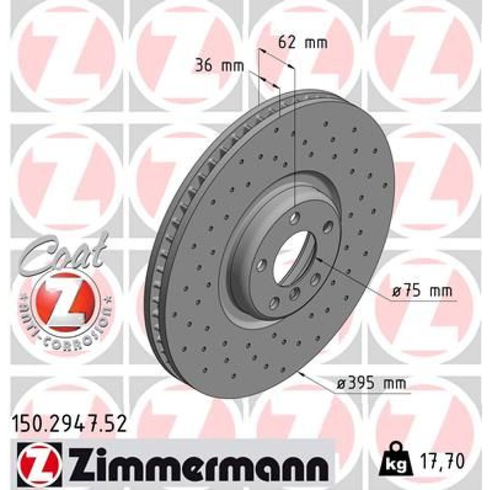 Диск тормозной левый ZIMMERMANN 150294752