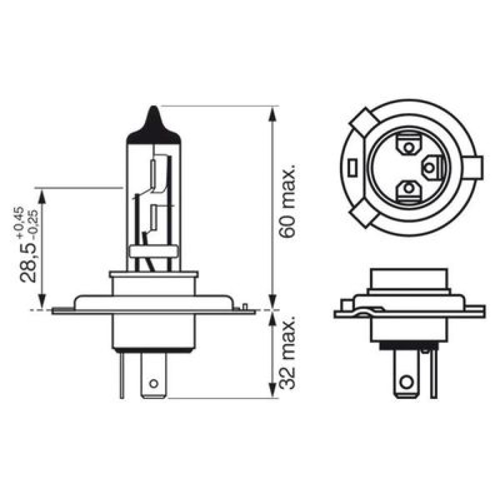 Автолампа 12V 60/55W H4 бокс 2 шт BOSCH 1987301425