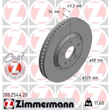Диск тормозной ZIMMERMANN 200254420