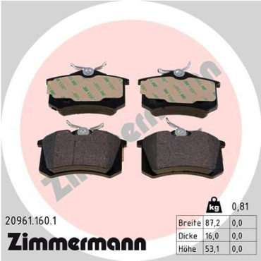 Колодки гальмівні дискові, комплект ZIMMERMANN 209611601