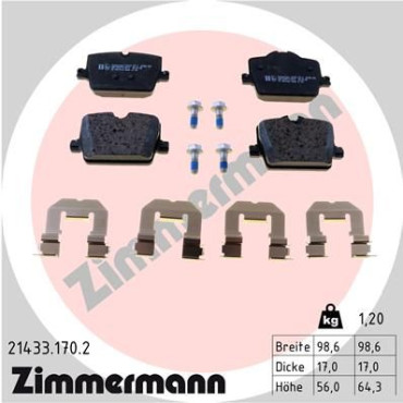 Колодки гальмівні дискові, комплект ZIMMERMANN 214331702