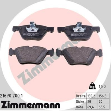 Колодки гальмівні дискові, комплект ZIMMERMANN 216702001