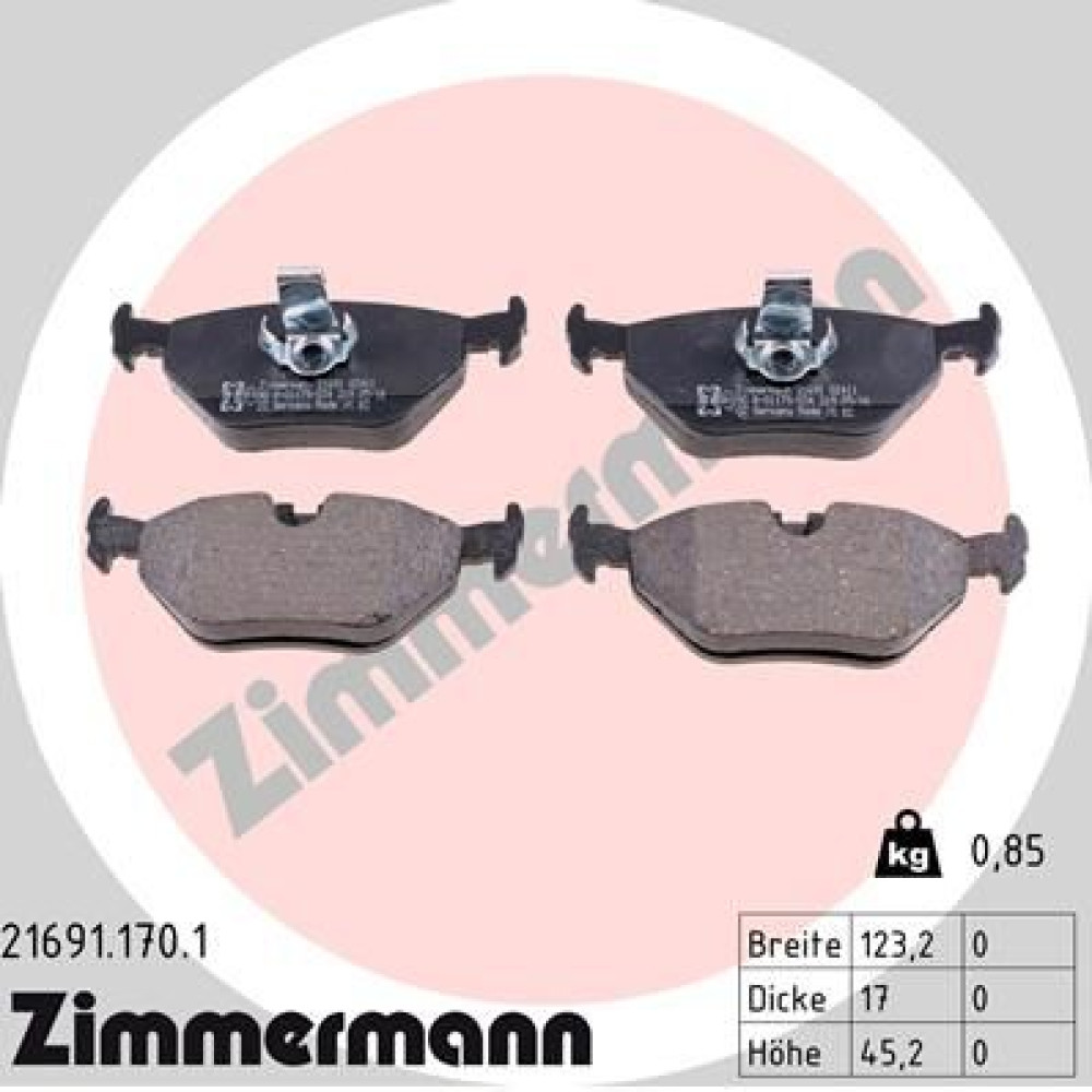 Колодки тормозные дисковые, комплект ZIMMERMANN 216911701