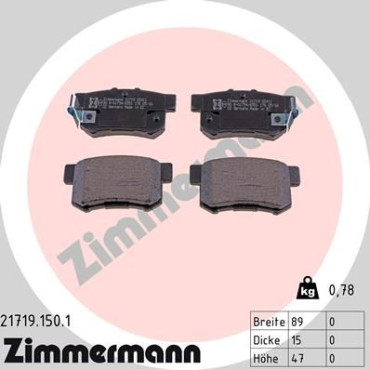 Колодки тормозные дисковые задние, комплект ZIMMERMANN 217191501