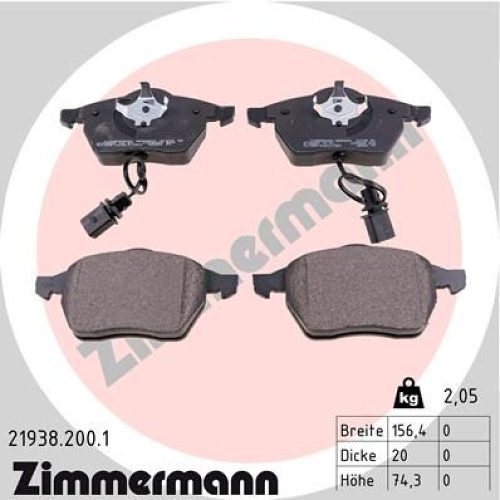 Колодки тормозные дисковые, комплект ZIMMERMANN 219382001