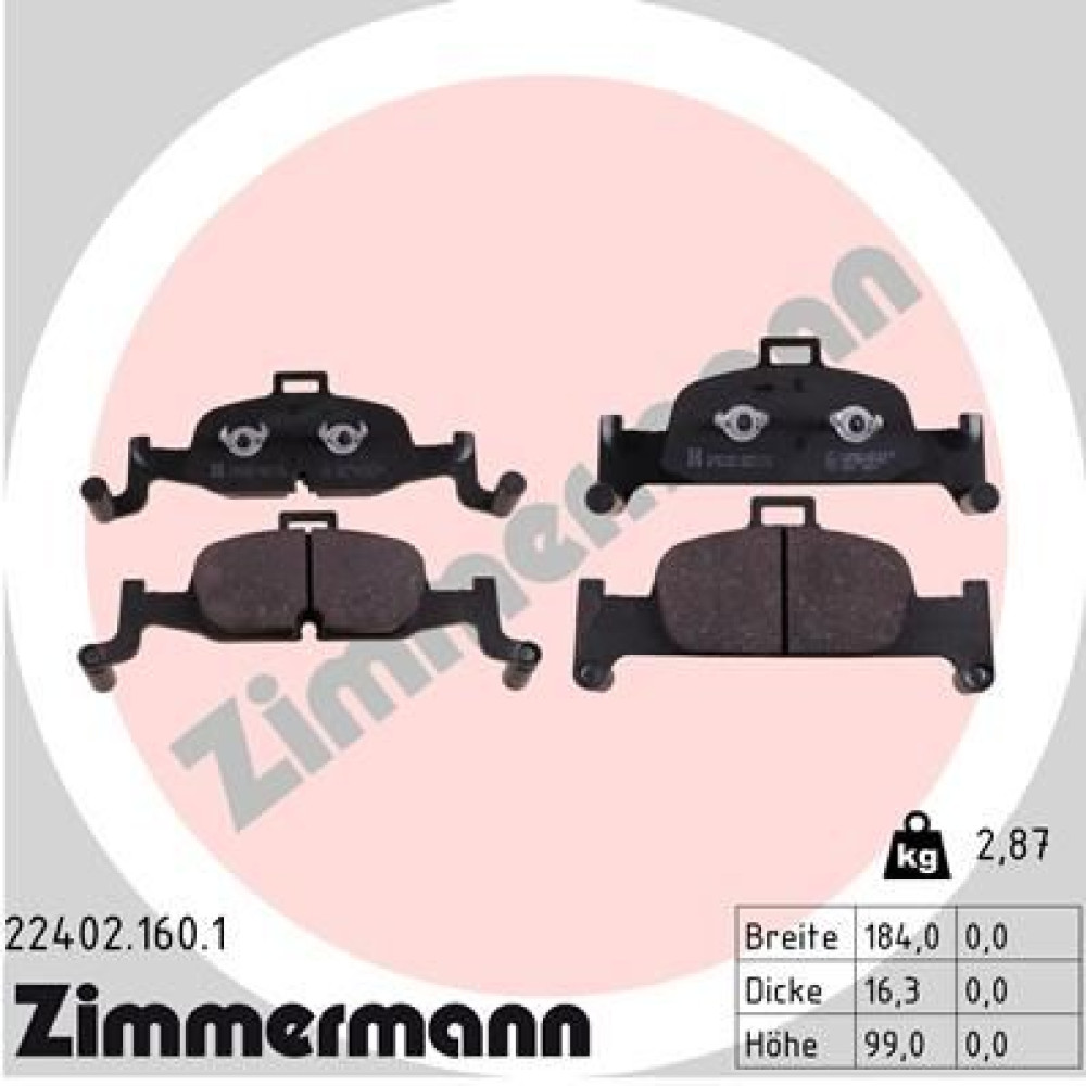 Колодки тормозные дисковые, комплект ZIMMERMANN 224021601