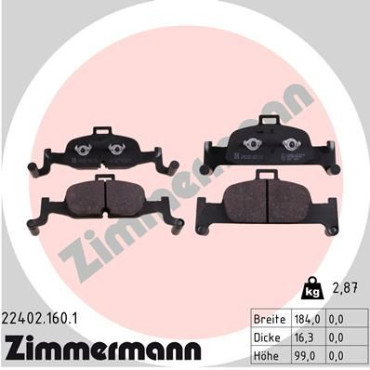 Колодки тормозные дисковые, комплект ZIMMERMANN 224021601