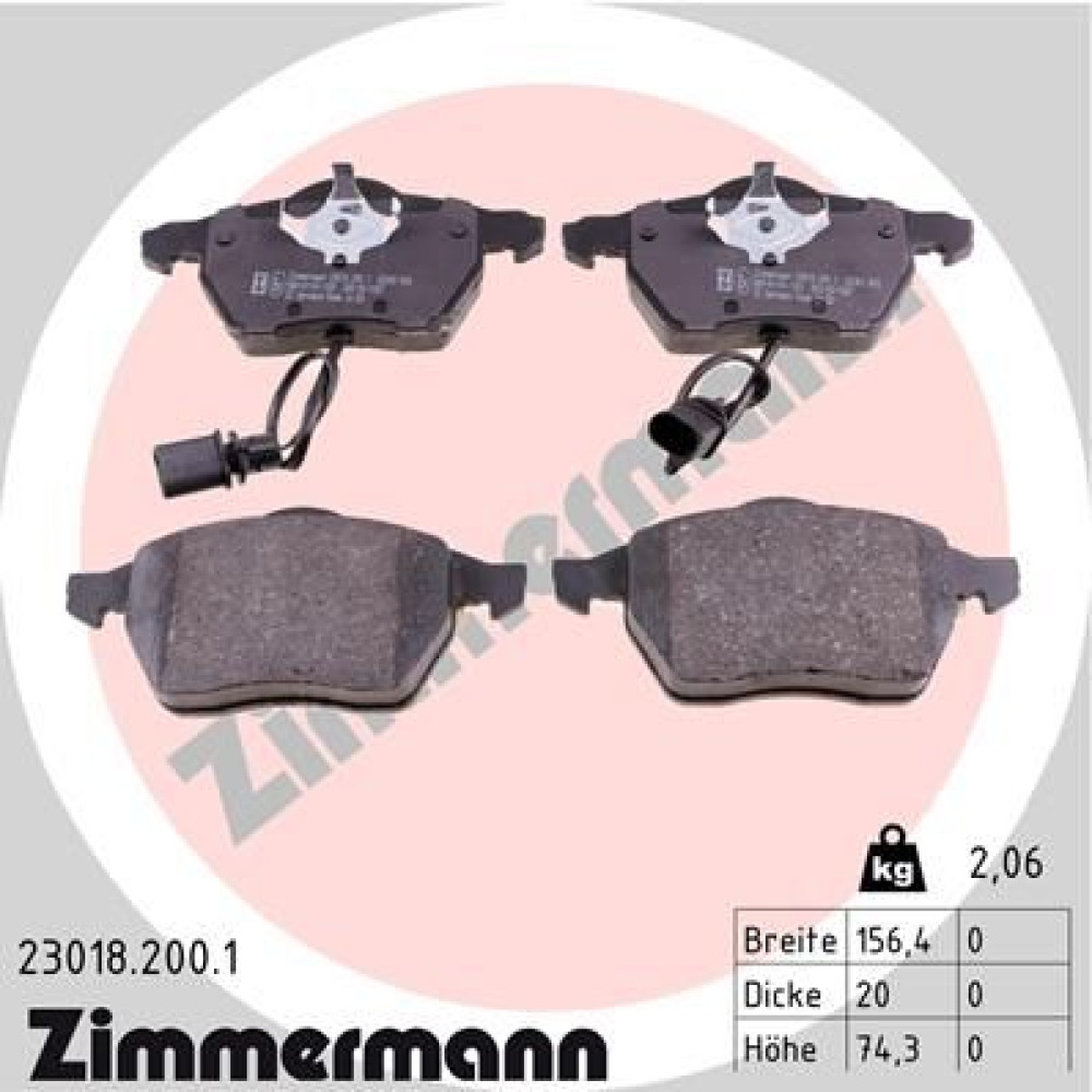 Колодки тормозные дисковые, комплект ZIMMERMANN 230182001