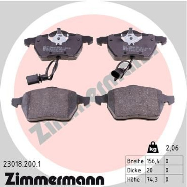 Колодки гальмівні дискові, комплект ZIMMERMANN 230182001