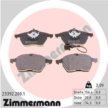 Колодки тормозные дисковые, комплект ZIMMERMANN 233922001