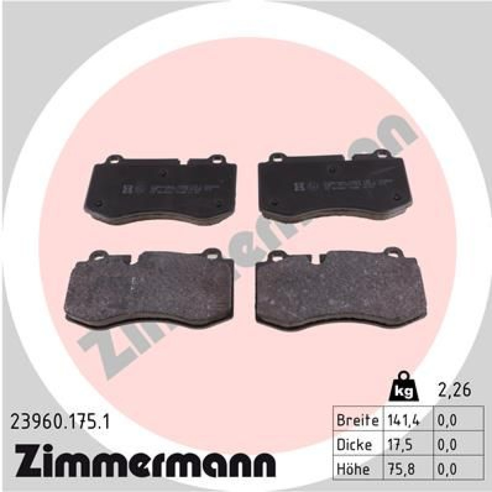 Колодки гальмівні дискові, комплект ZIMMERMANN 239601751