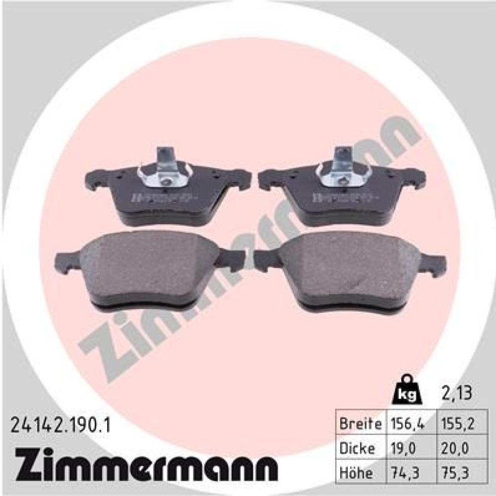 Колодки гальмівні дискові комплект ZIMMERMANN 241421901