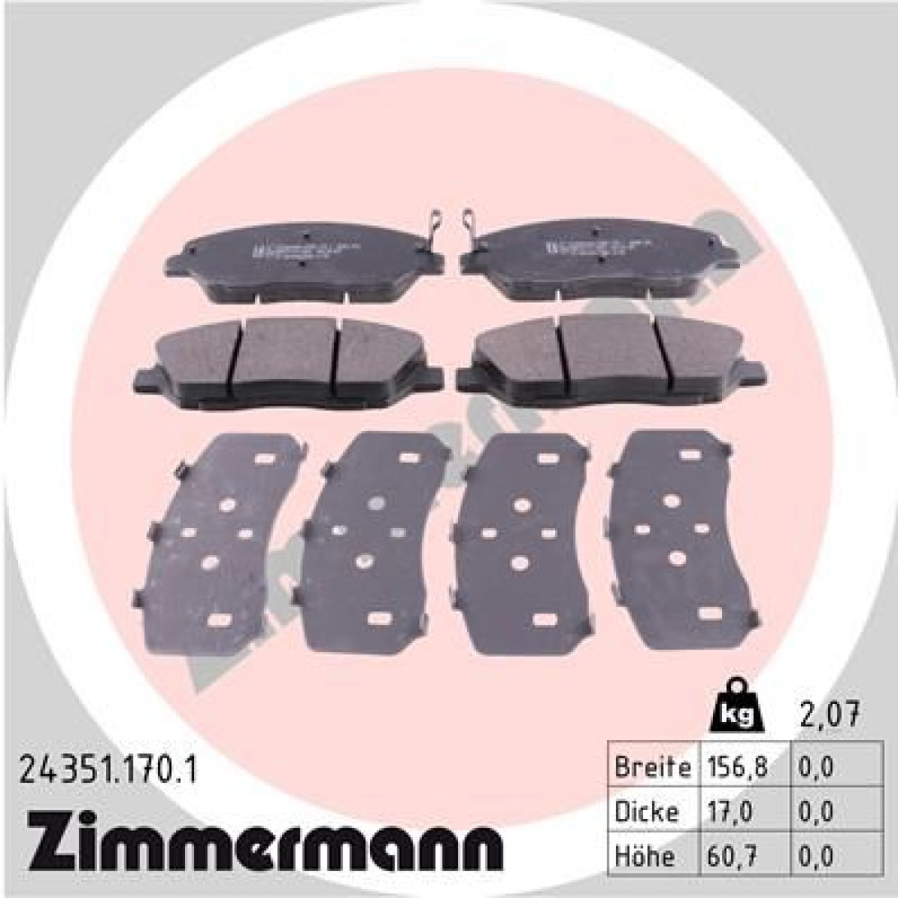 Колодки тормозные дисковые, комплект ZIMMERMANN 243511701