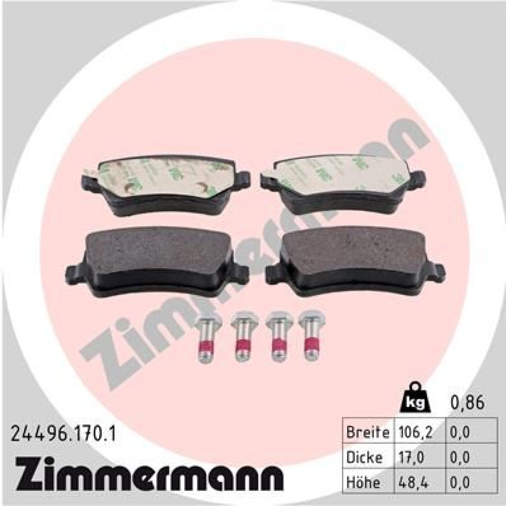 Колодки гальмівні дискові, комплект ZIMMERMANN 244961701