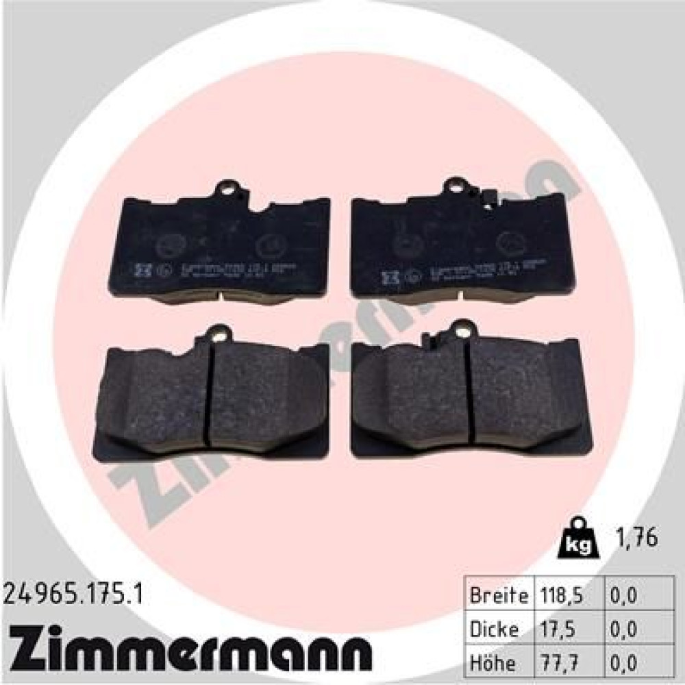Колодки гальмівні дискові, комплект ZIMMERMANN 249651751