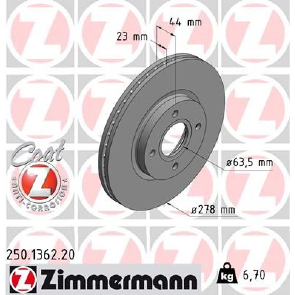 Диск гальмівний Coat Z ZIMMERMANN 250136220