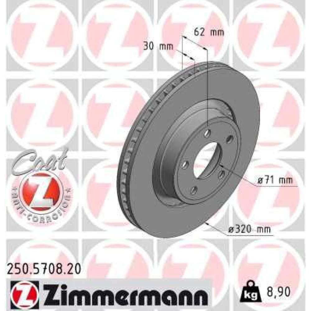Диск тормозной ZIMMERMANN 250570820