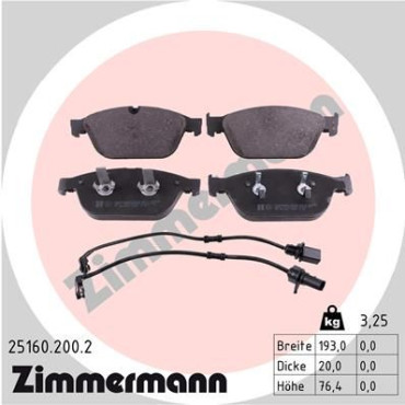 Колодки тормозные дисковые, комплект ZIMMERMANN 251602002