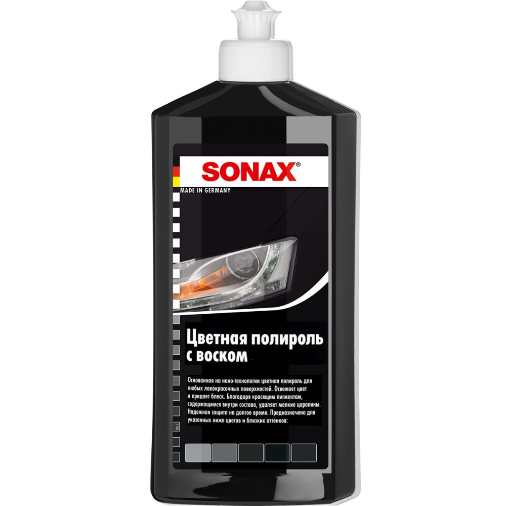 Полироль с воском цветной, черный, 500 мл, NanoPro, Sonax 296100