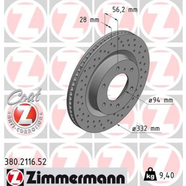 Диск гальмівний ZIMMERMANN 380211652