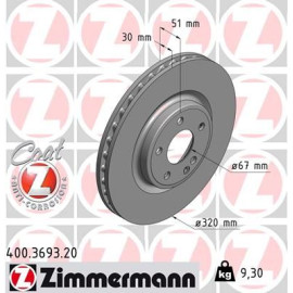 Диск тормозной ZIMMERMANN 400369320