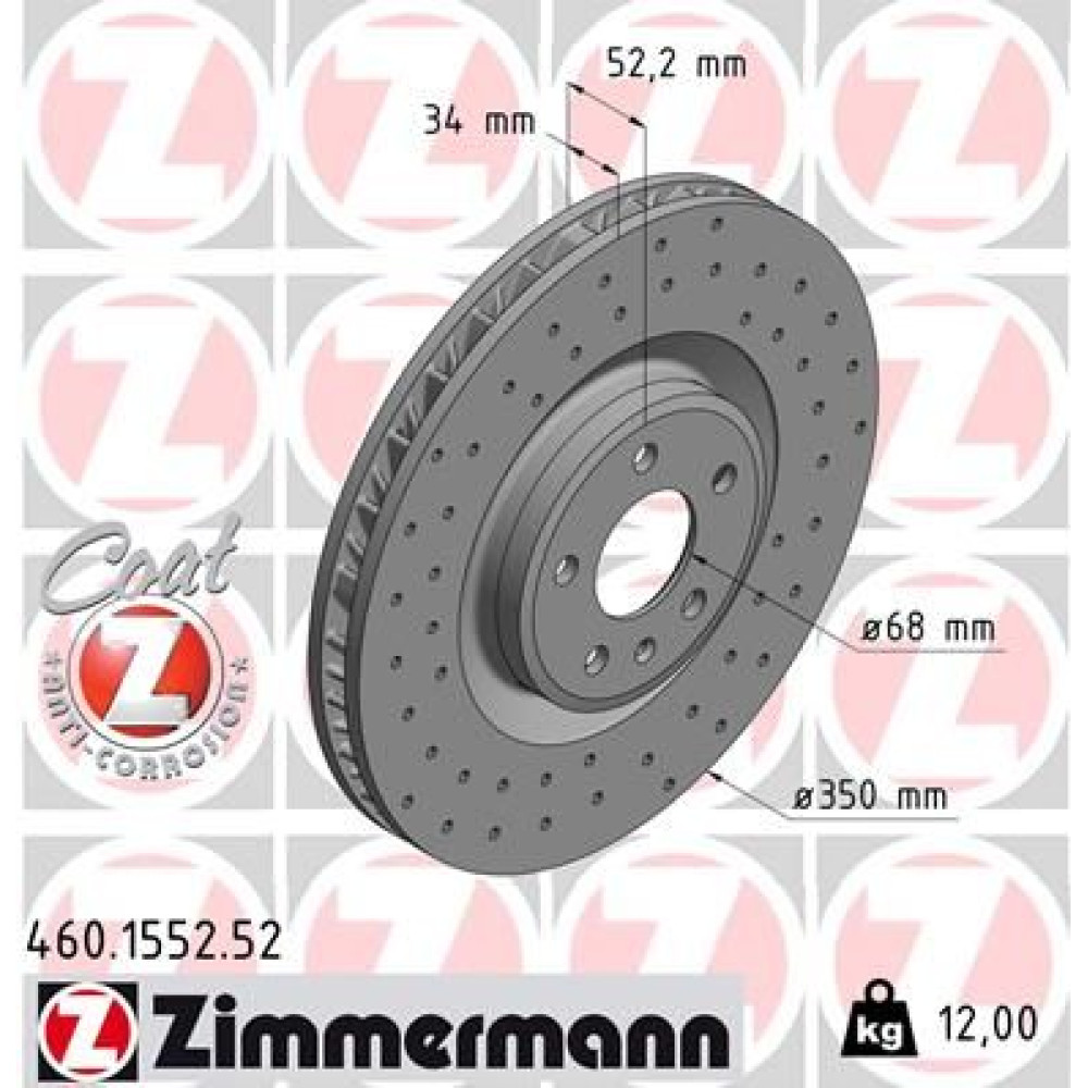 Диск гальмівний правий ZIMMERMANN 460155352
