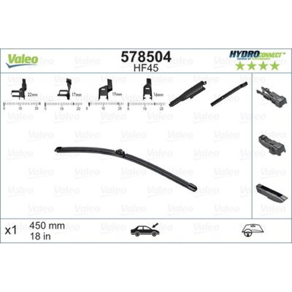 Бескаркасная щетка стеклоочистителя HydroConnect Front 450мм VALEO 578504