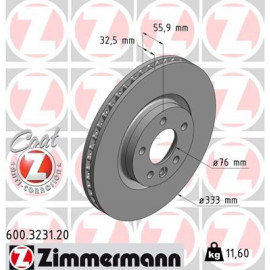 Диск гальмівний Coat Z ZIMMERMANN 600323120
