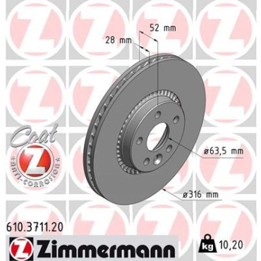 Диск тормозной ZIMMERMANN 610371120