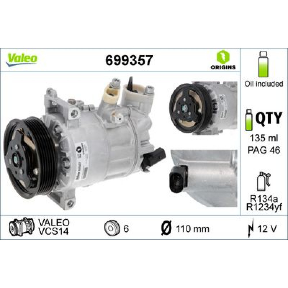 компрессор кондиционера VW Caddy III/IV 1.6-2.0 TDI VALEO 699357