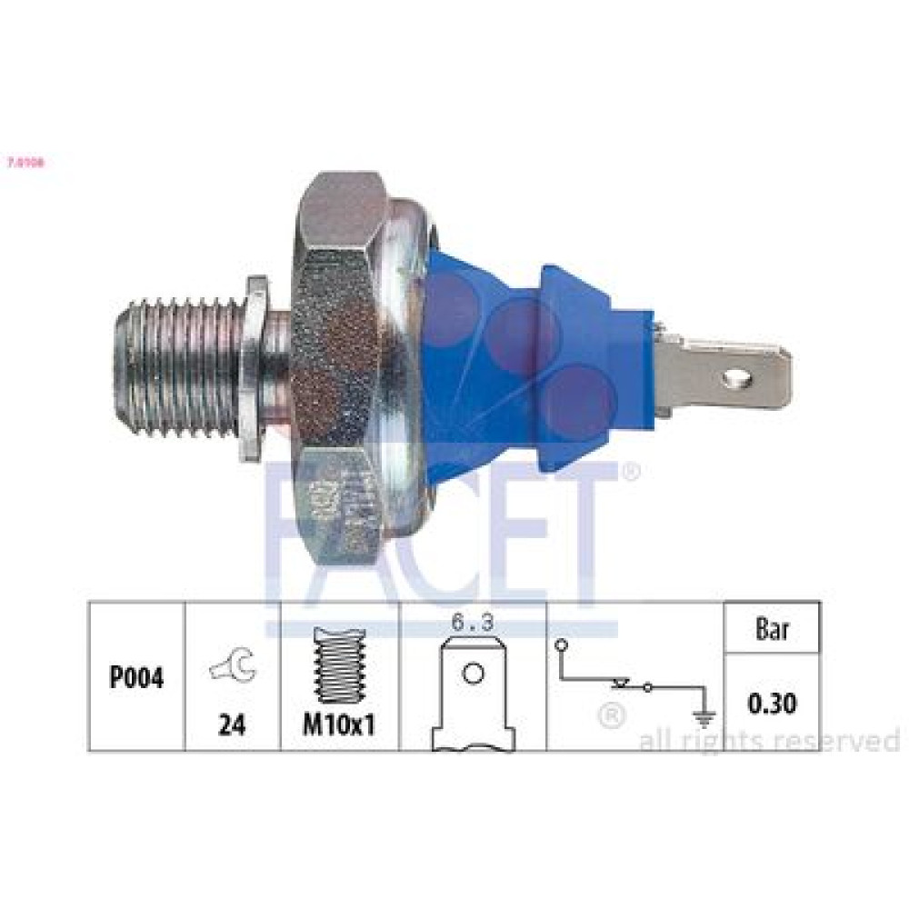 Датчик тиску оливи (0,3bar/1 конт./блакитний) VW T4/Golf II/III/LT I 1.2-2.5 TDI FACET 70108
