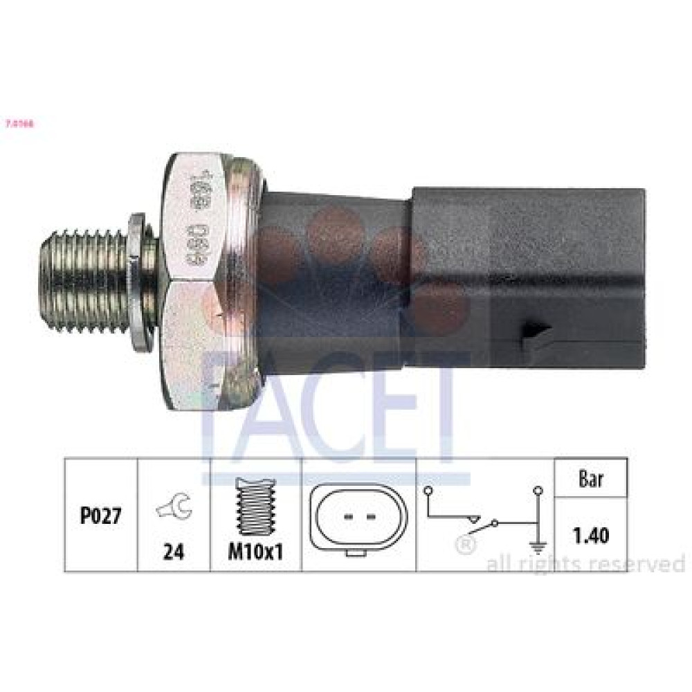 Датчик тиску оливи (1,2-1,6 bar/2 конт./чорний) Golf/Passat/Octavia 2.0TSI 03- FACET 70168