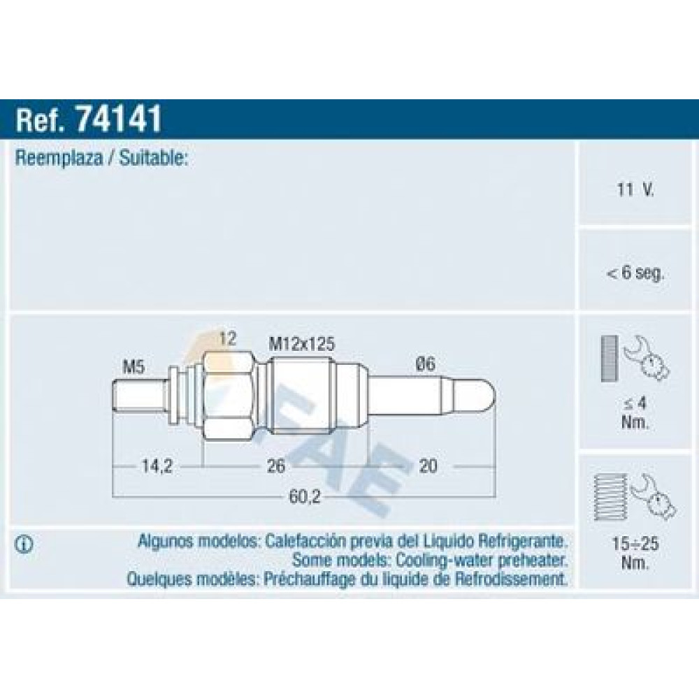 Свічка розжарювання FAE 74141