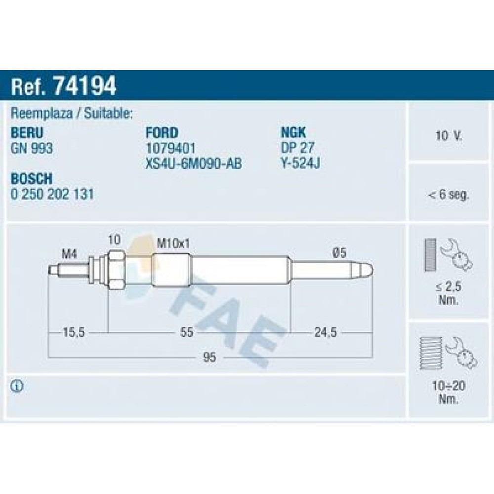 Свічка розжарювання FAE 74194