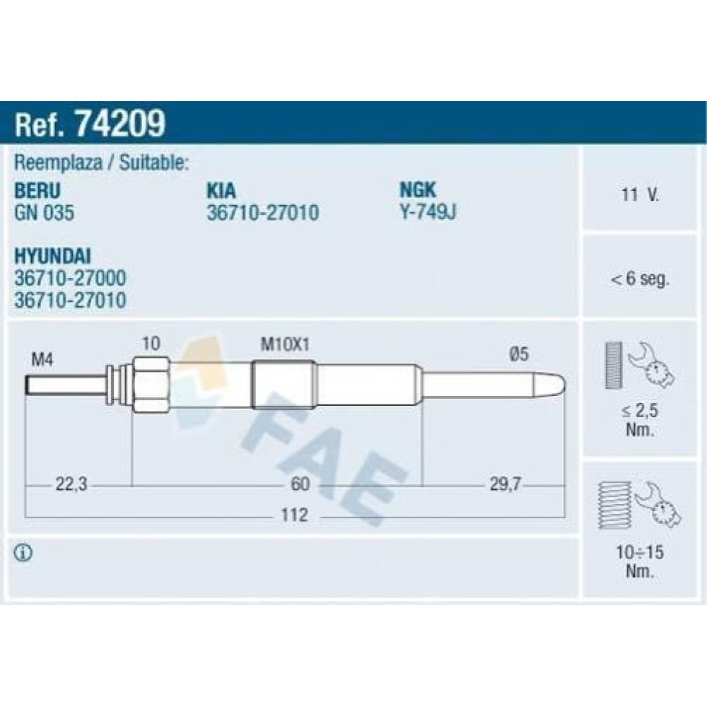 Свічка розжарювання FAE 74209