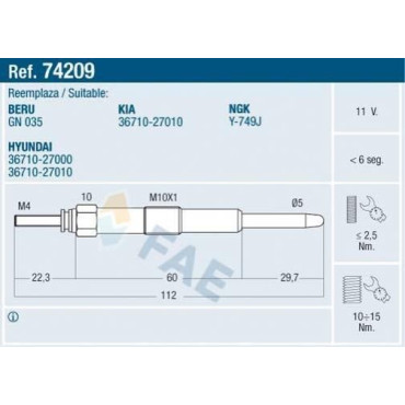 Свічка розжарювання FAE 74209