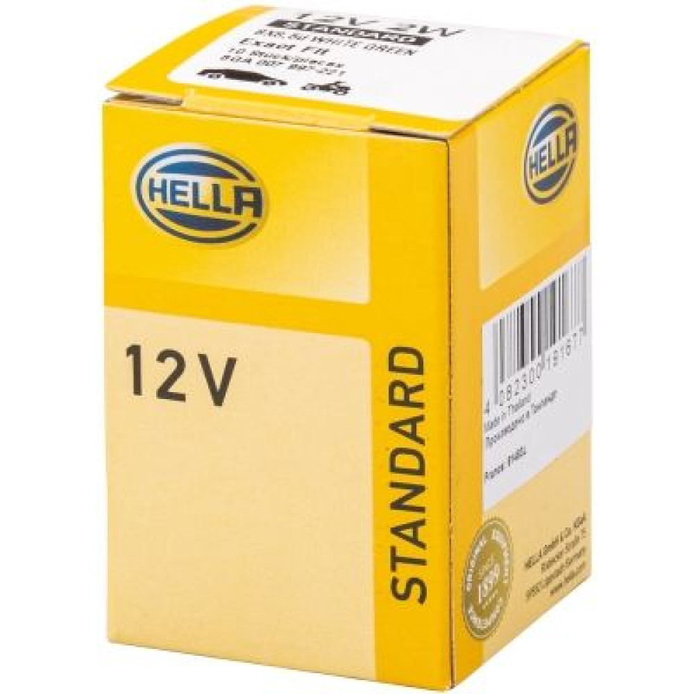 Лампа розжарювання, 12V 2W BX8,5d світло-зелений HELLA 8ga007997221