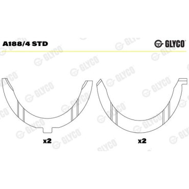 Полукольца упорные, комплект Glyco a188/4std