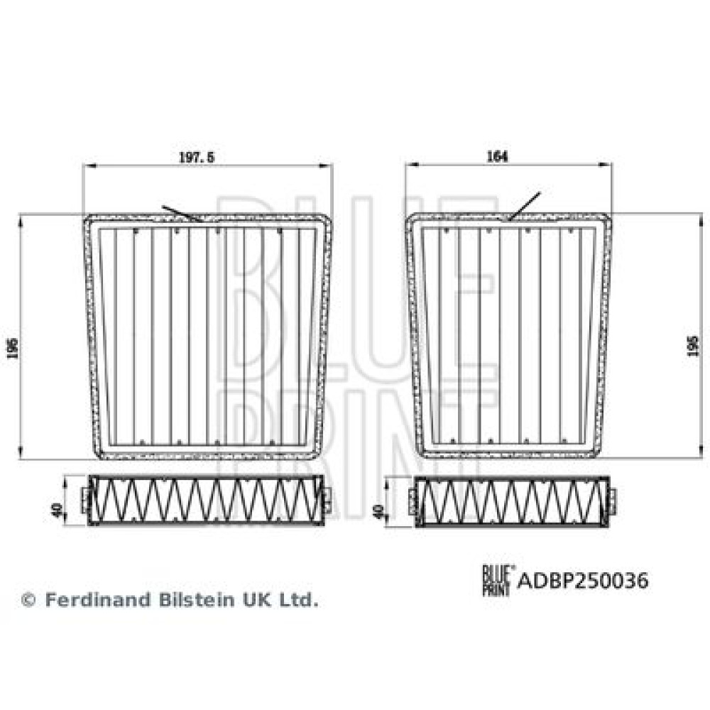 Фильтр салона комплект BLUE PRINT adbp250036