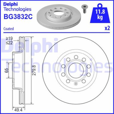 Диск тормозной DELPHI bg3832c