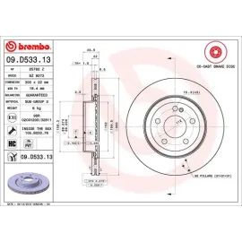 Диск гальмівний задній вентильований Brembo 09D53313