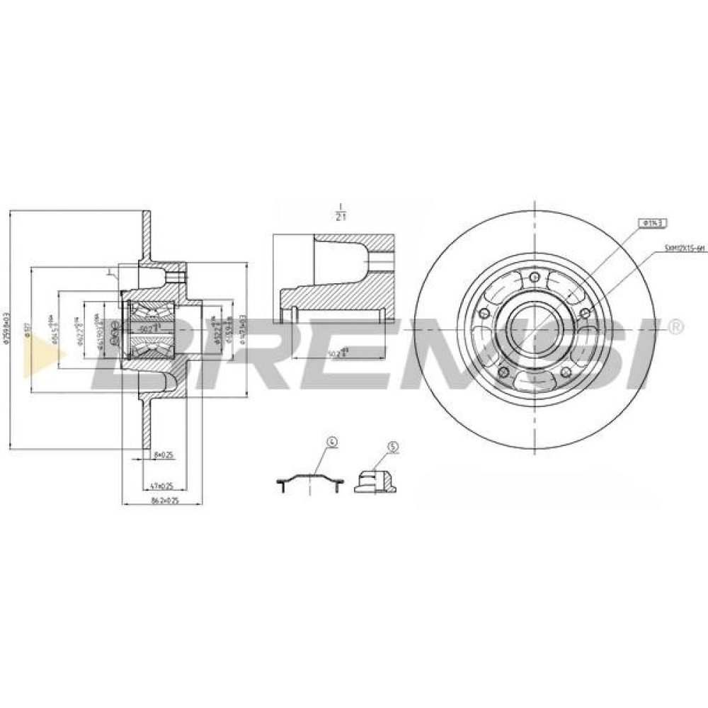 Тормозной диск задний с подшипником BREMSI cd7732s