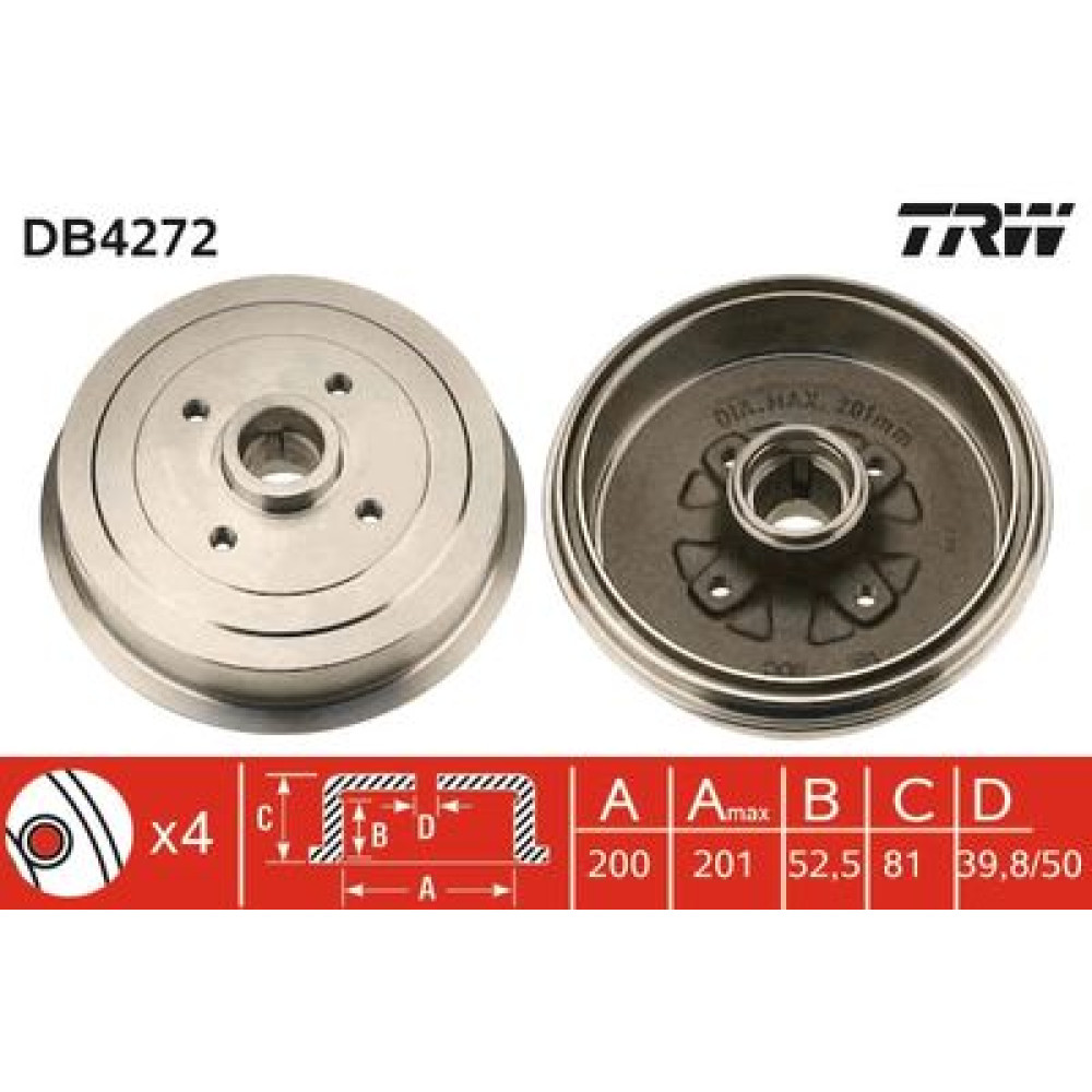 Тормозной барабан TRW db4272
