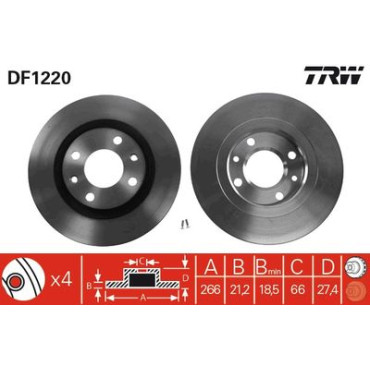 Гальмівний диск передній 02 вентил. TRW df1220