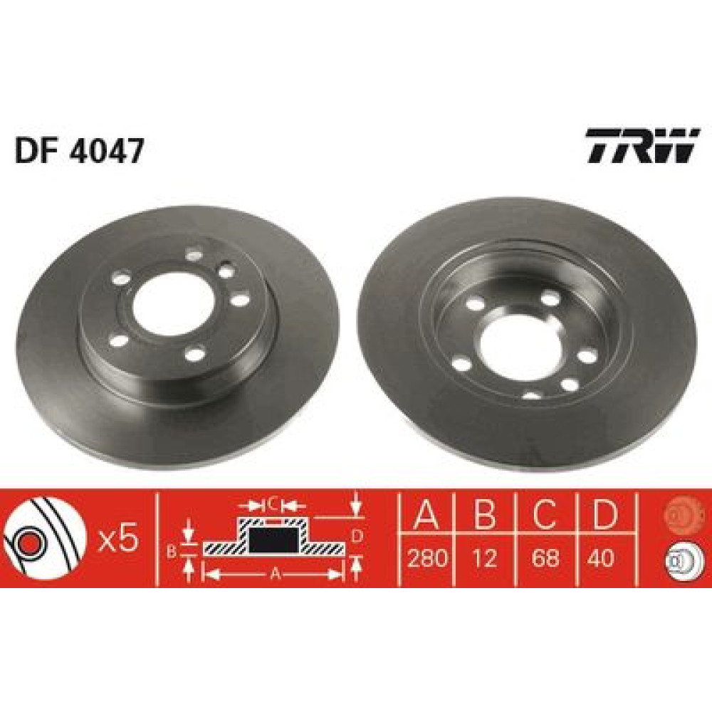 Тормозной диск зад.Т4 TRW df4047