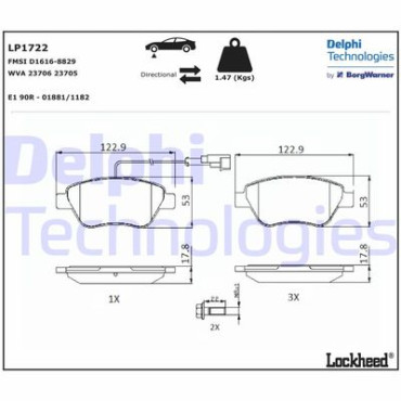 Комплект гальмівних колодок з 4 шт. дисків DELPHI lp1722