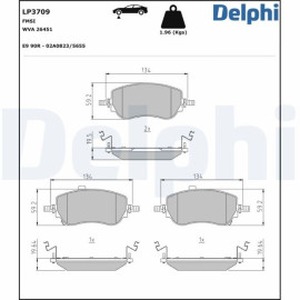 Комплект гальмівних колодок з 4 шт. дисків DELPHI lp3709