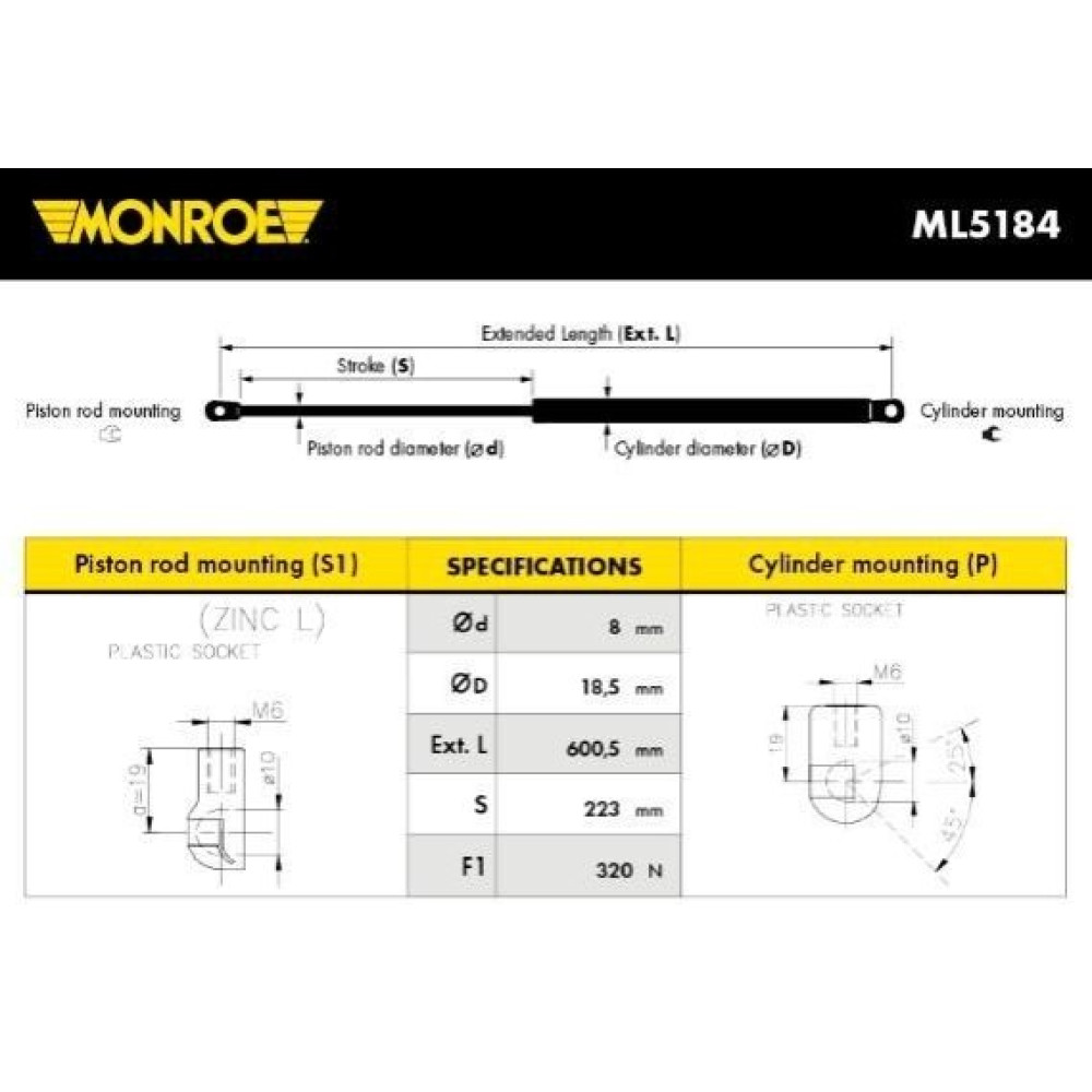 Демпфер дверей багажника MONROE ml5184