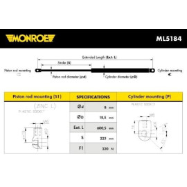 Демпфер дверей багажника MONROE ml5184